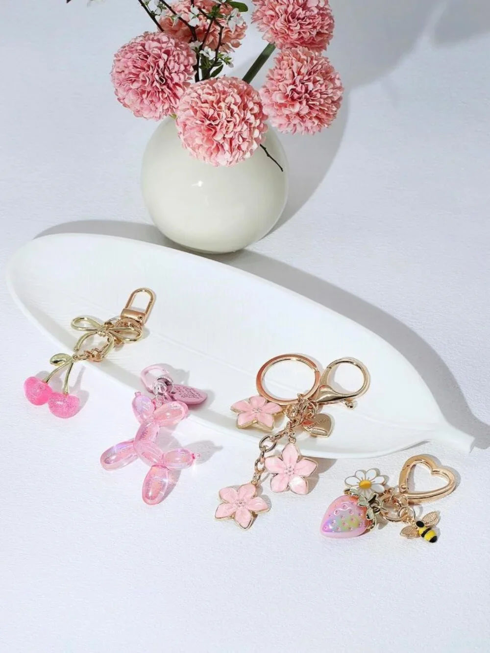 Cute Cherry Bag Charms Set - 4 PCS Keychain Accessories for Handbags & Purses